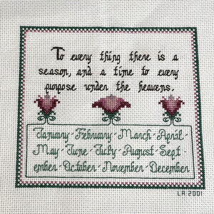Completed Vintage Cross Stitch - To Everything There Is A Season 12 Months 2001